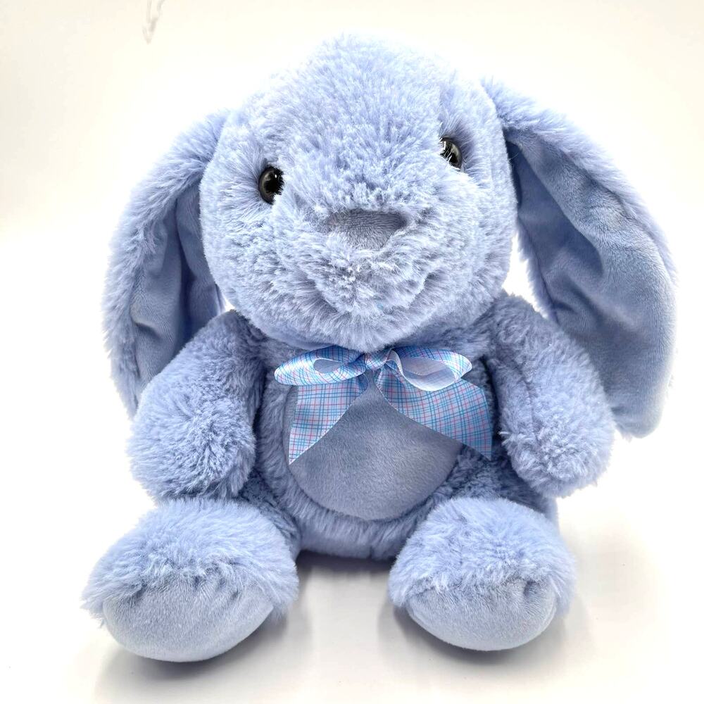 9" Soft 2018 Blue Bunny Plush Pink Plaid Ribbon Inter-American China Rabbut